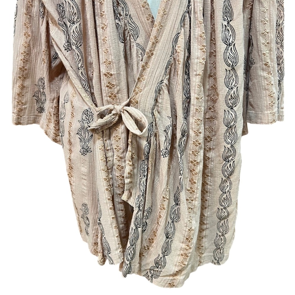 Free People New Romantics Pink Cotton Gauze Embroidered Kimono Wrap Top Small - Picture 12 of 12